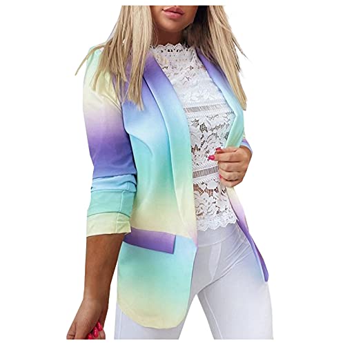 TDEOK Damen Blazer Sportlich Elegant Bunt - Blazer Damen Baumwolle Bunt - Blazer Jacke Lang Modern Sweatblazer Farben Trachtenblazer Casual Longblazer Sweat Blazer Kostüme Gemustert Long Blazer von TDEOK