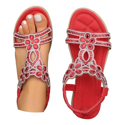 TDEOK Damen Casual Flache Römerschuhe Sommermode Damen Sandalen Damenschuhe 435 (Red, 40) von TDEOK