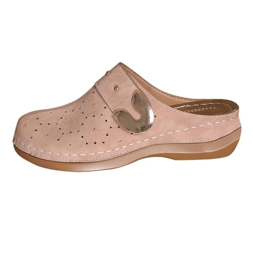 TDEOK Damen-Freizeit-Halbschuhe mit Paketzehe und Flacher Unterseite, einfarbige Strandschuhe mit Metallschnalle und schrägem Absatz Schuhe Damen Winter Gefüttert (Red, 39) von TDEOK