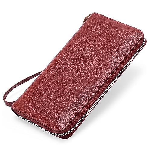 TDEOK Damen-Geldbörsen aus, RFID-blockierend, mit umlaufendem Reißverschluss, Kreditkartenetui, Telefon-Clutch Damen Geldbörsen Groß Schwarz (Brown, One Size) von TDEOK