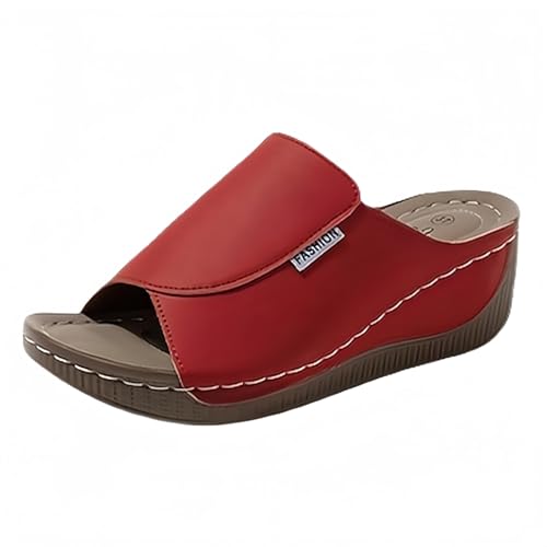TDEOK Damen Hausschuhe Sommermode Flache Plattform Dicke Unterseite Fischmaul Roman Beach Casual Hausschuhe O Damenschuhe 40 (Red, 37) von TDEOK