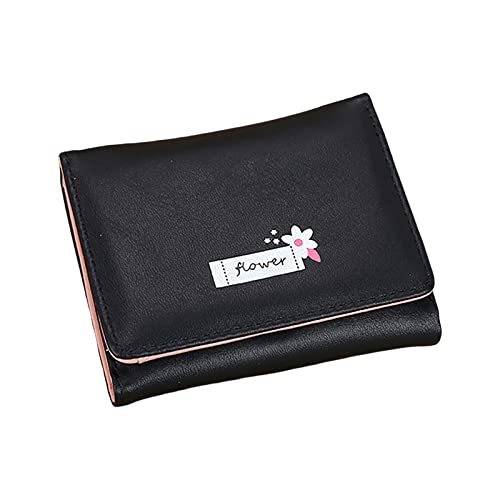 TDEOK Damen-ID, Kurze Geldbörse, Blumendrucke, Hasp-Geldbörse, mehrere Kartenfächer, Clutch Bag Geldbörsen Herren Scheinnadel (Black, One Size) von TDEOK