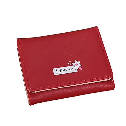 TDEOK Damen-ID, Kurze Geldbörse, Blumendrucke, Hasp-Geldbörse, mehrere Kartenfächer, Clutch Bag Geldbörsen Herren Scheinnadel (Red, One Size) von TDEOK