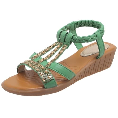 TDEOK Damen Keilsandalen Modische Elegante Pantoletten Offene Zehensandalen Knöchelriemen Strandurlaub Schuhe Damenschuhe Stiefeletten Mit Absatz (Green, 38) von TDEOK