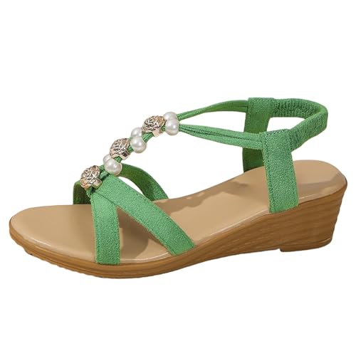 TDEOK Damen Sandalen Simia Elastische Fuß Fischmaul Römische Casual Sandalen Schuhe Turnschuhe Damen (Green, 40) von TDEOK