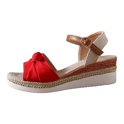 TDEOK Damen Sandalen mit Schleife, leicht, lässig, für Damen, Fischmaul, Sandalen mit dicker Sohle Damenschuhe Sommerschuhe (Red, 37) von TDEOK