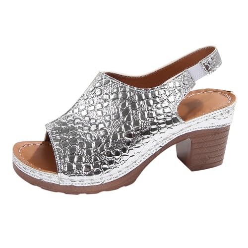 TDEOK Damen-Slope mit dicker Unterseite Außenhandel Sandalen Außen tragen einfache Grenze Frühling und Europa und die Staaten und die Staaten Big Yards Sandalen Fe Damenschuhe Silber (Silver, 39) von TDEOK