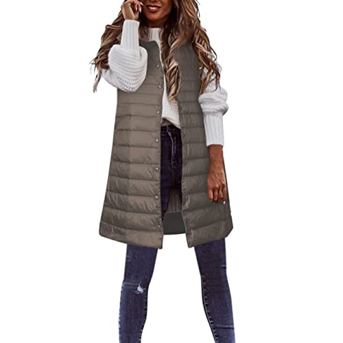 TDEOK Daunenweste Damen Lang Ärmellos Steppweste Leicht Longweste V Ausschnitt Daunenjacke Elegant Winterjacke Modern Dicke Winterweste Thermo Wattierung Daunenmantel Frühling Winter Übergangsweste von TDEOK