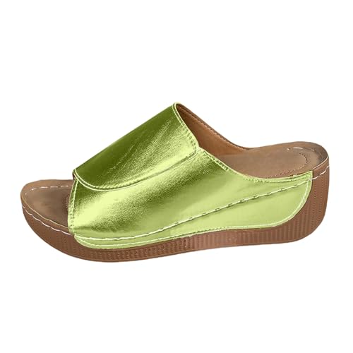 TDEOK Dicke Hausschuhe für den für Damen, breit, gestreift, Fischmaul, lässige Hausschuhe Canvas Schuhe Damen (Green, 41) von TDEOK