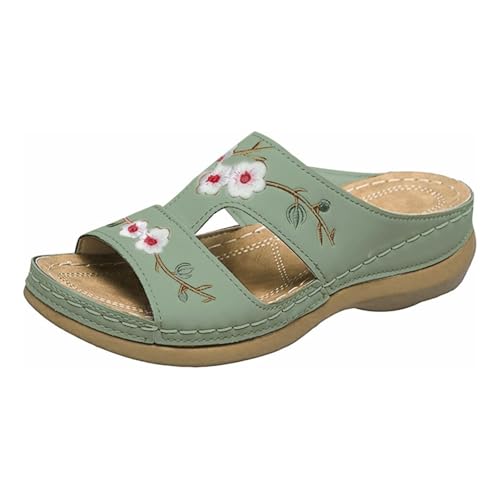TDEOK Dicke Unterseite Steigung und draußen tragen offene Zehen quadratischen Cold Drags Damenschuhe koreanischen Denim Stoff High Heeled Damenschuhe Von (Green, 37) von TDEOK