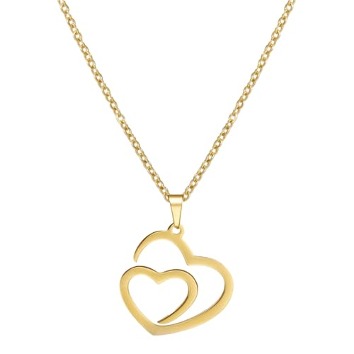 TDEOK Double Heart Pendant Necklace Elegant Lock Chain Jewelry for Her Perfect Birthday and Holiday Present Ketten Gürtel Damen (Gold, One Size) von TDEOK