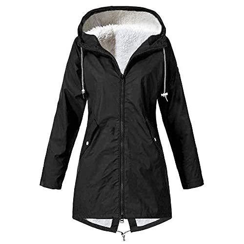 TDEOK Fahrradjacke Warm Fleece-Funktionsjacke Damen Fleece-Softshelljacke Damen Wasserdicht Atmungsaktiv Lang Regenjacke Mit Kapuze üBergangsjacke Herbst Winter Regenparka -Regenmantel, Winterparka von TDEOK