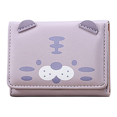 TDEOK Fashion ID Short Wallet Cartoon Cat Prints Damen Hasp Purse Mehrere Kartenfächer Clutch Bag Phone Bag Kitkartenhüllen Metall (Purple, One Size) von TDEOK