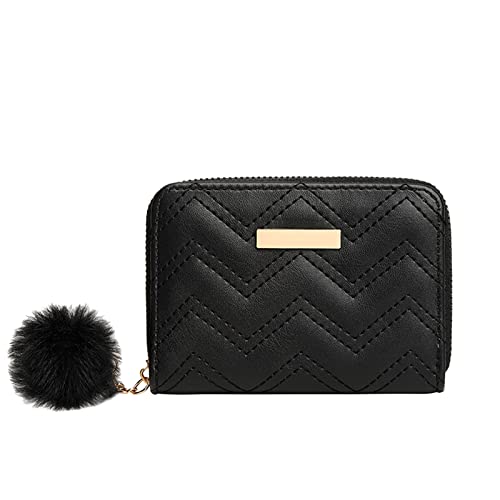 TDEOK Fashion ID Short Wallet Solid Color Damen Reißverschluss Geldbörse Mehrere Kartenfächer Clutch Bag Handytasche Zwei Geldbörsen Damen Blau (Black, One Size) von TDEOK