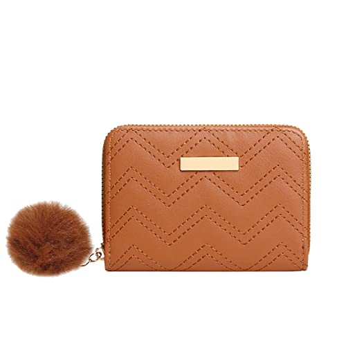 TDEOK Fashion ID Short Wallet Solid Color Damen Reißverschluss Geldbörse Mehrere Kartenfächer Clutch Bag Handytasche Zwei Geldbörsen Damen Blau (Brown, One Size) von TDEOK