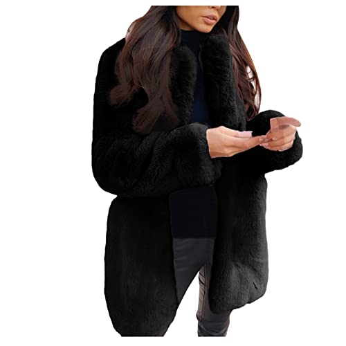 TDEOK Felljacke Damen Faux Fur Jacke Teddyjacke Elegant Winterjacke Pelzmantel Kunstfell Fellmantel Cardigan Pelzjacke Teddyfell-Felljacke Herbst Winter Trenchcoat Mantel Steppjacke von TDEOK