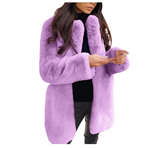 TDEOK Felljacke Damen Faux Fur Jacke Teddyjacke Elegant Winterjacke Pelzmantel Kunstfell Fellmantel Cardigan Pelzjacke Teddyfell-Felljacke Herbst Winter Trenchcoat Mantel Steppjacke von TDEOK