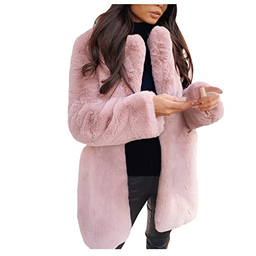 TDEOK Felljacke Damen Faux Fur Jacke Teddyjacke Elegant Winterjacke Pelzmantel Kunstfell Fellmantel Cardigan Pelzjacke Teddyfell-Felljacke Herbst Winter Trenchcoat Mantel Steppjacke von TDEOK