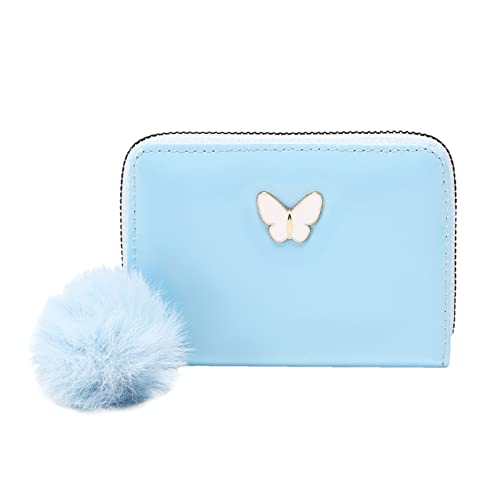 TDEOK Frauen Kurze Geldbörse Frühling und Sommer Neues Muster Schmetterling Dekoration Mehrlagig Praktischer Reißverschluss Plüsch Kartentasche Brieftasche. (Blue, One Size) von TDEOK