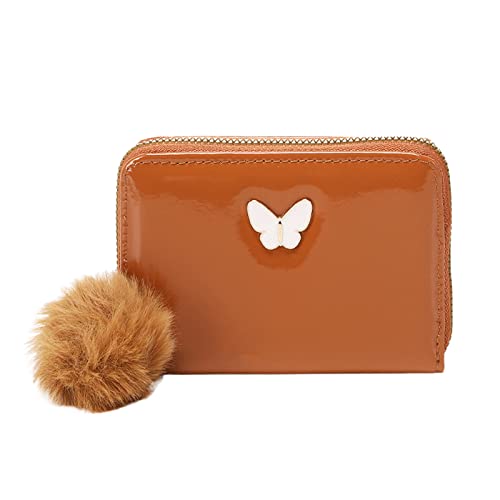 TDEOK Frauen Kurze Geldbörse Frühling und Sommer Neues Muster Schmetterling Dekoration Mehrlagig Praktischer Reißverschluss Plüsch Kartentasche Brieftasche. (Brown, One Size) von TDEOK