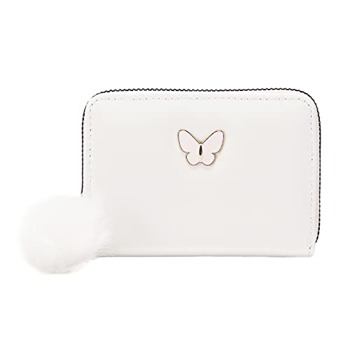 TDEOK Frauen Kurze Geldbörse Frühling und Sommer Neues Muster Schmetterling Dekoration Mehrlagig Praktischer Reißverschluss Plüsch Kartentasche Brieftasche. (White, One Size) von TDEOK