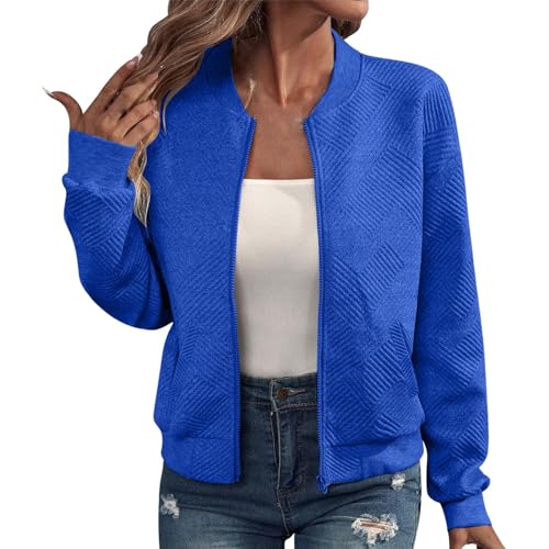 TDEOK Freizeitjacke Damen Ohne Kapuze, Cardigan Damen Kurz Elegant Übergangsjacke Große Größen Strickjacken Leichte Jacke Einfarbig Sweatjacke Reißverschluss Strickcardigan Mit Taschen Bomberjacke von TDEOK