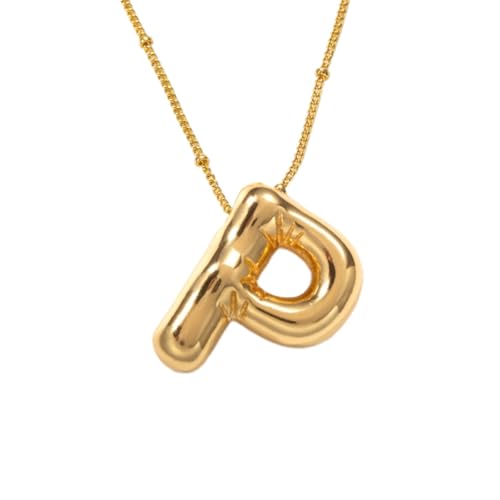 TDEOK Halskette mit Buchstaben „Blase“, vergoldet, Anhänger mit Perlenkette, zierlicher Schmuck, Geschenk für Frauen Ketten Für Geschwister (P, One Size) von TDEOK