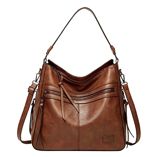 TDEOK Handtaschen für Damen Große Designer-Damentasche Bucket Purse Leather Kleid Mit Taschen Schwarz (Brown, One Size) von TDEOK