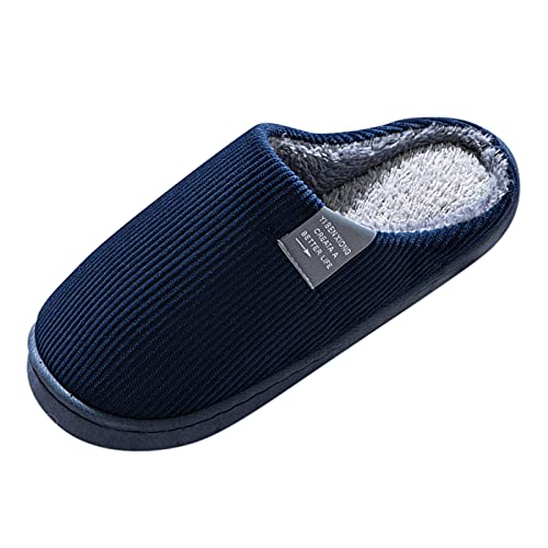 TDEOK Herren Business Schuhe Blau auf warmen weichen Flop für Männer Flip Slip Herrenhausschuh Hausschuhe Herren Filz Sohle (Navy, 44-45) von TDEOK