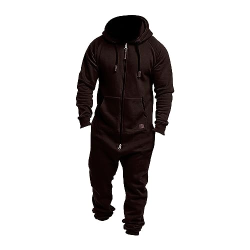 TDEOK Herren Jumpsuit Overall Jogging Anzug Trainingsanzug Einteiler Overall Hausanzug Jogger Sportanzug Baumwolle Warm Jumpsuit Mit Kapuze Warm Freizeithose Leichte Sporthose von TDEOK