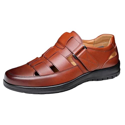 TDEOK Herren Lederschuhe Formal Weiche Unterseite Rutschfeste Sandalen Schuhe Original Herren (Brown, 43) von TDEOK