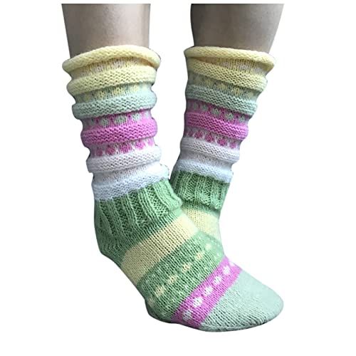 TDEOK Hohe Socken Lange Damen Bunte SchlafSocken Gestreifte StrickSocken Winter Dicke Wärme Gestrickte KuschelSocken Weiche StrickSocken Süße Socken Häkeln FreizeitSocken, Blau, L von TDEOK