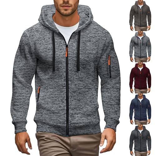 TDEOK Hoodie Herren Oversize Schwarz - Kordelzug Kapuzenjacke Mit Reissverschluss Taschen Übergangsjacke Classic Übergangsjacke Outdoorjacke Classic Sweatshirt Jacke Outdoorjacke von TDEOK