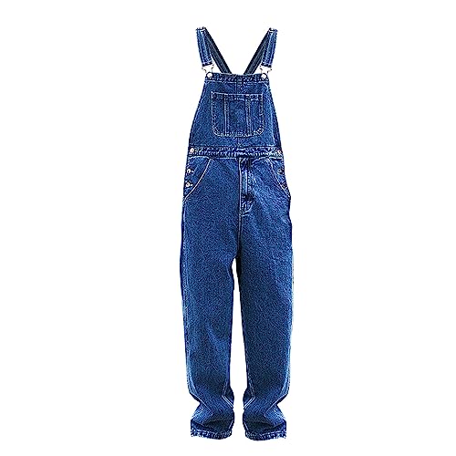 TDEOK Jumpsuit Herren Denim Latzhose Overalls Jeanshose M鋘ner Cargo Jeans Retro Jumpsuit Arbeitshose Arbeitslatzhosen Loose Fit Latzanzug Jumpsuit Cargo Workwear Strampler Vintage Jogginghose von TDEOK