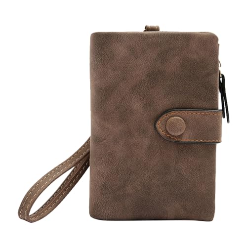 TDEOK Kleine Bifold-Ledergeldbörsen für Damen, Damenarmband mit Kartenfächern, Ausweisfenster und Reißverschluss Dünne Geldbörsen Für Damen (Coffee, One Size) von TDEOK