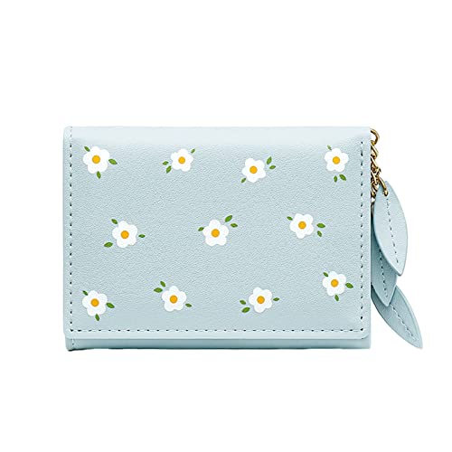 TDEOK Kleine Damen-Geldbörse mit Blumenmuster, Multi-Karten-ID-Tasche, Damen-Geldbörse, Mini-Fronttasche, Geldbörse Damen Geldbörsen Groß Unter (Blue, One Size) von TDEOK