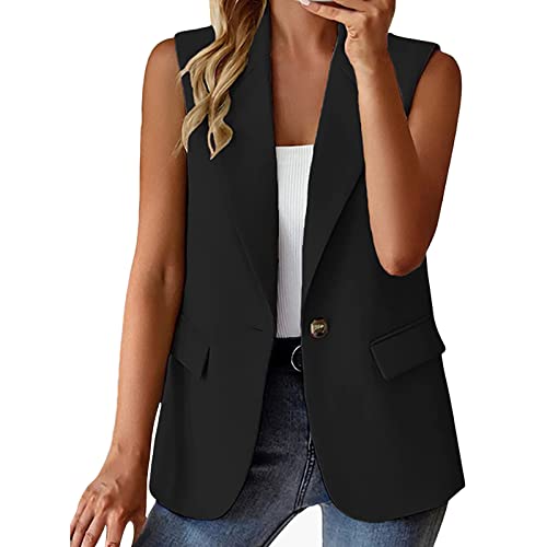 TDEOK Kurzblazer Damen Business-Blazer Sommer Ärmellose Jacke Elegant Ärmellos-Blazer-Weste Leichte Sommerjacke Sportlich-Damenblazer Arbeitsbüro Jacken Anzugjacke Freizeit Jacke Cardigan von TDEOK