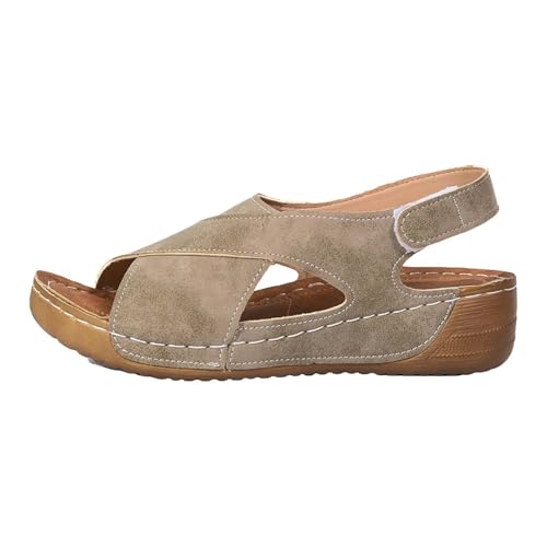 TDEOK Lässige seitliche Hohlgürtelschnalle mit flacher Unterseite, römische Schuhe, Sommersandalen für Damen, modische Damensandalen Damenschuhe Weite H Größe 40 (Khaki, 40) von TDEOK