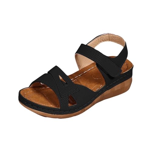 TDEOK Lässige seitliche hohle Gürtelschnalle mit flacher Unterseite, römische Schuhe, Sommersandalen für Damen, modische Damensandalen Damenschuhe Neu 37 Sneaker (Black, 38) von TDEOK