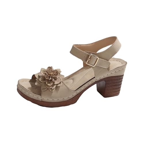 TDEOK Lässige seitliche hohle Gürtelschnalle mit flacher Unterseite, römische Schuhe, Sommersandalen für Damen, modische Damensandalen Winter Schuhe Damen 39 (Beige, 36) von TDEOK