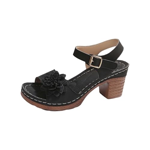 TDEOK Lässige seitliche hohle Gürtelschnalle mit flacher Unterseite, römische Schuhe, Sommersandalen für Damen, modische Damensandalen Winter Schuhe Damen 39 (Black, 39) von TDEOK