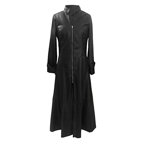 TDEOK Lederjacke Damen Lang Elegant Lederkleid Schwarz Sexy Damen-Jacken Mit Reißverschluss Bleistiftkleid Vintage Bodycon Lederkleider Party Cocktailkleid Winterjacke Übergangsjacke von TDEOK