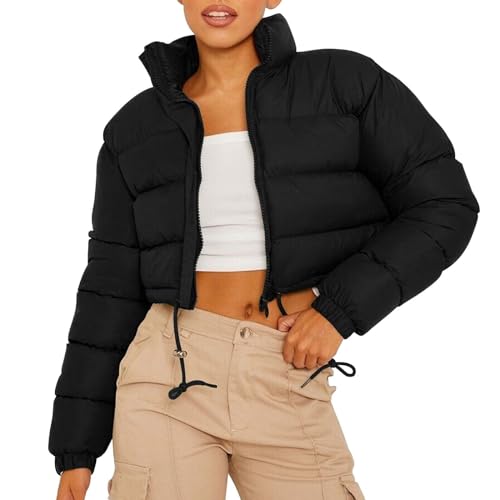 TDEOK Leichte Steppjacke Damen Leichter Steppmantel Übergang-Mantel Langarm Kurze-Daunenjacke Teenager Mädchen Y2K Jacke Warm Winterjacke Outdoor Daunenmantel Puffer Jacke Winter Parka von TDEOK