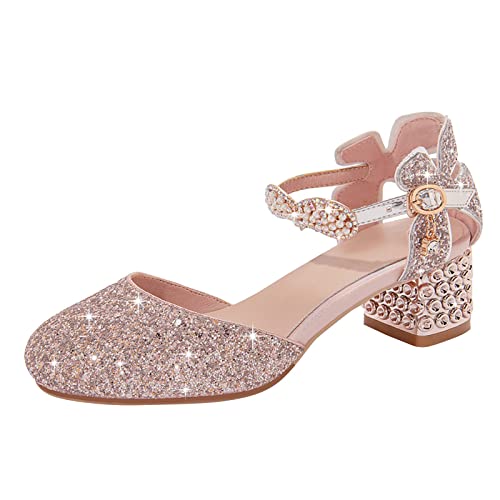 TDEOK Mädchen Sandalen Grils Kleid Schuhe Hochzeit Party Close Toe Glitter High Heels für Kinder Fahrrad Sandalen Damen (Pink, 33.5 Big Kids) von TDEOK