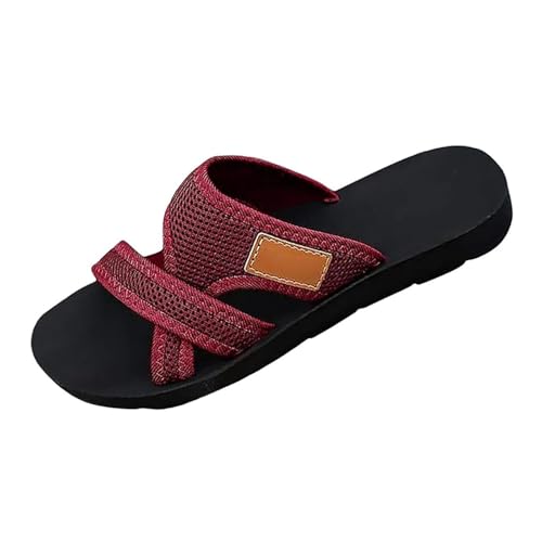 TDEOK Orthopädische Sandalen für Damen, Slide-Sandalen aus hohlem Mesh mit Fußgewölbeunterstützung, Bequeme Strandsandalen Damenschuhe Ballerina (Red, 41) von TDEOK
