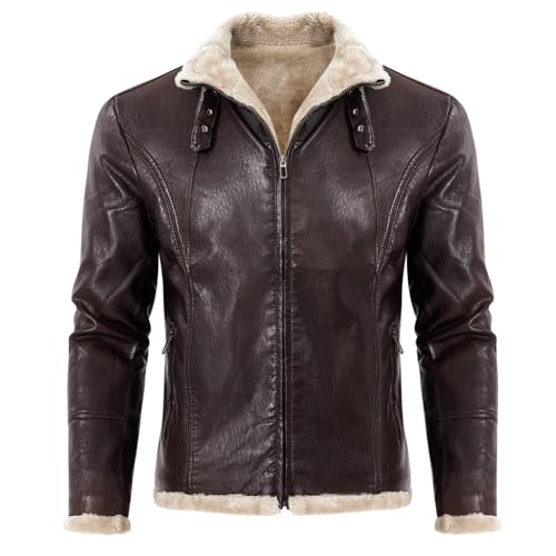 TDEOK Pilotenjacke Herren Lederjacke Mit Fellkragen Gefütterter Vintage Jacke Winterjacke Fliegerjacke Männer Winter Warme Schwarz Fleecejacke Mit Revers Winddicht Übergangsjacke TDEOK Pilotenjacke Herren Lederjacke Mit Fellkragen Gefütterter Vintage Jacke Winterjacke Fliegerjacke Männer Winter Warme Schwarz Fleecejacke Mit Revers Winddicht Übergangsjacke von TDEOK