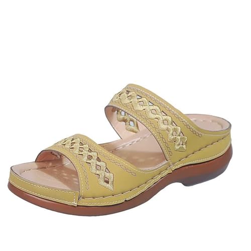 TDEOK Plateau Sommer Hausschuhe Damen Offene Sandalen Mit Keilabsatz Slip-On Pantoletten Slingback Hohl Schlappen Round Toe Sandaletten Atmungsaktiv Strandpantoffeln Bohemian Sommersandalen von TDEOK