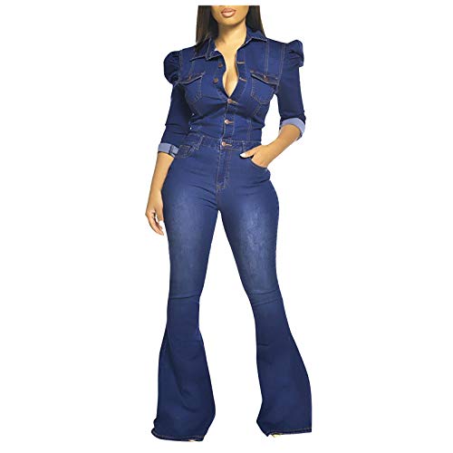 TDEOK Plus Ausgestellter Damen Casual Slim Jumpsuit Hose Größe Taschen Mode Jeans Damen Jumpsuit Jumpsuit Für Damen von TDEOK