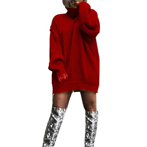 TDEOK Rollkragenpullover Damen Oversize, Strickpullover Damen Grobmaschig Oversized, Sweatshirt Große Größen Pulloverkleid Einfarbig Strickpulli Mode Casual Sweater Grobstrickpullover Winterpullover von TDEOK