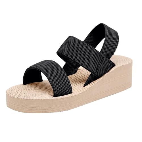 TDEOK Sandalen Damen Bequeme Hausschuhe Offene Schuhe Breite Füße Schicke Slipper Sommerschuhe Elegante Slingback Barfußsandalen Seil Keilabsatz Damensandalen Winter Damenschuhe 40 (BK1, 36) von TDEOK